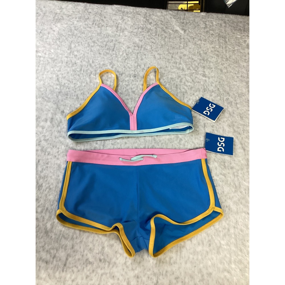 DSG Girls Aqua Blue Bikini Top and Dolphin Hem Swim Shorts Set Size L NWT
